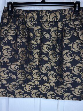 Ann Taylor Loft Black and Gold Floral Mini Skirt Size 6
